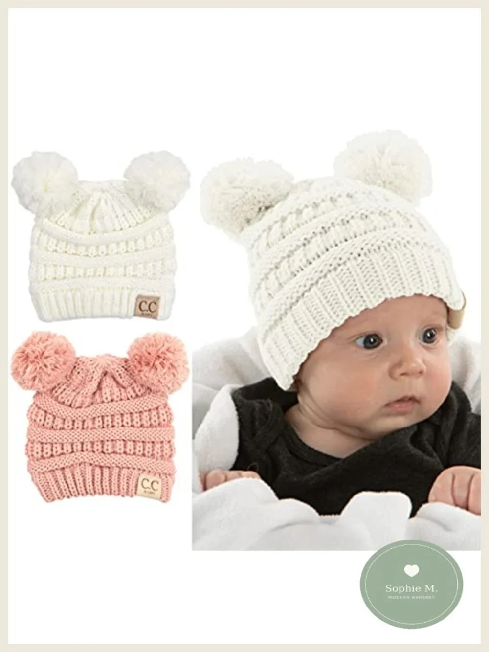 Double Pom Pom Baby Beanie 100% Acrylic Knit Newborn Infant Winter Hat
